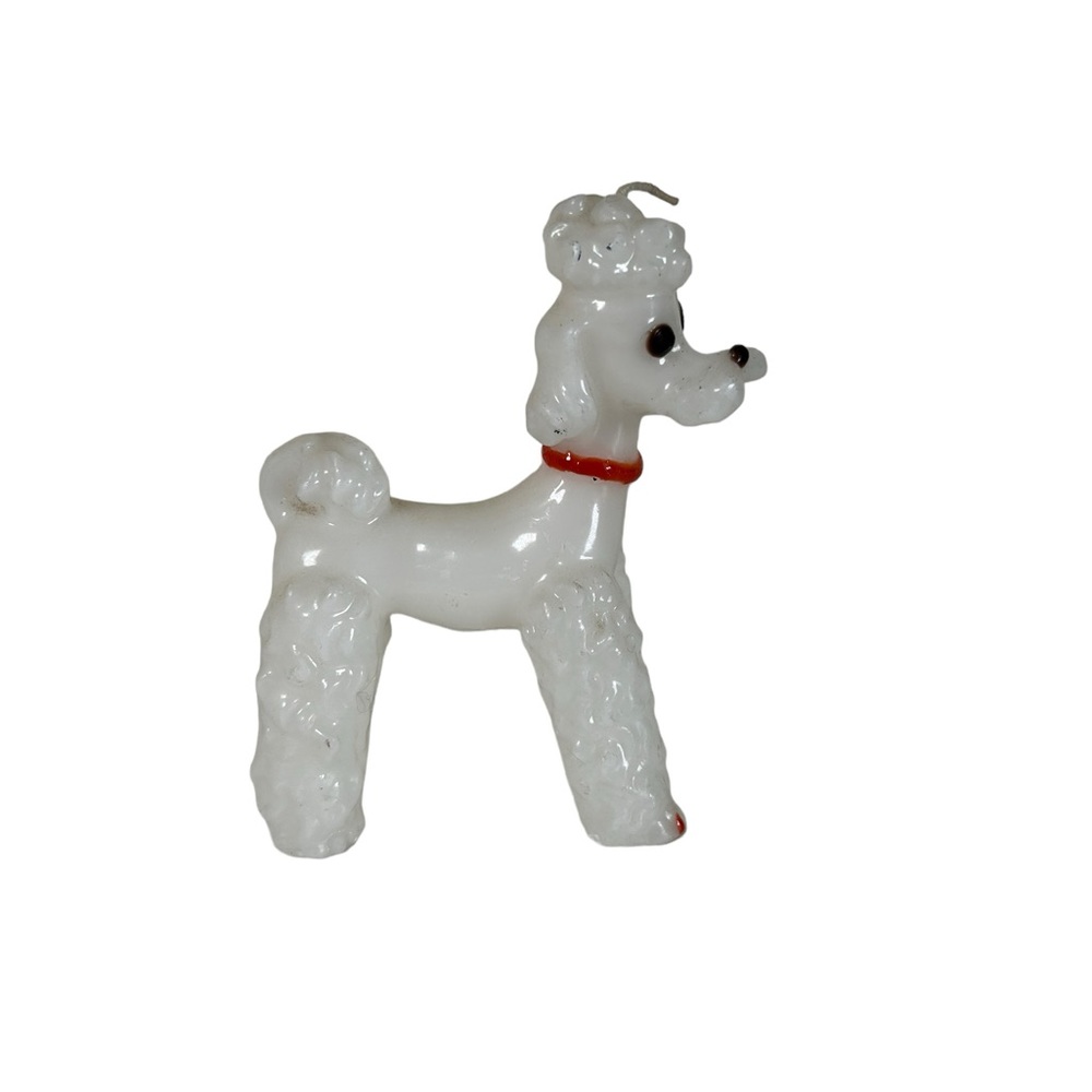 Vintage white Poodle Dog Figure Wax Candle unburned.